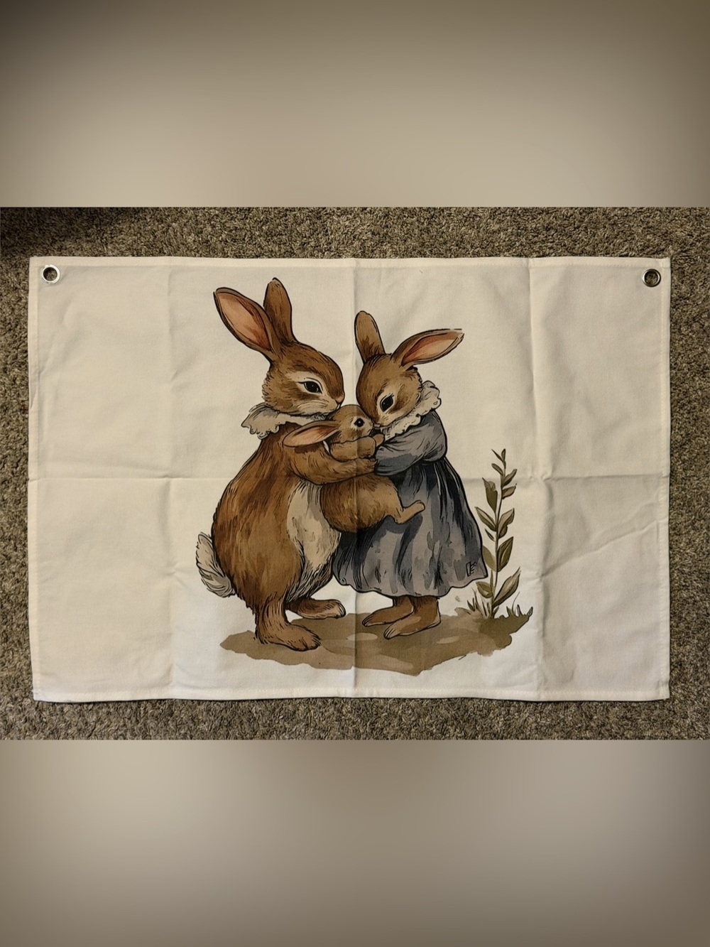 20”x30” Bunny Nursery Wall Hanging Canvas Banner, Vintage Rustic Cottagecore